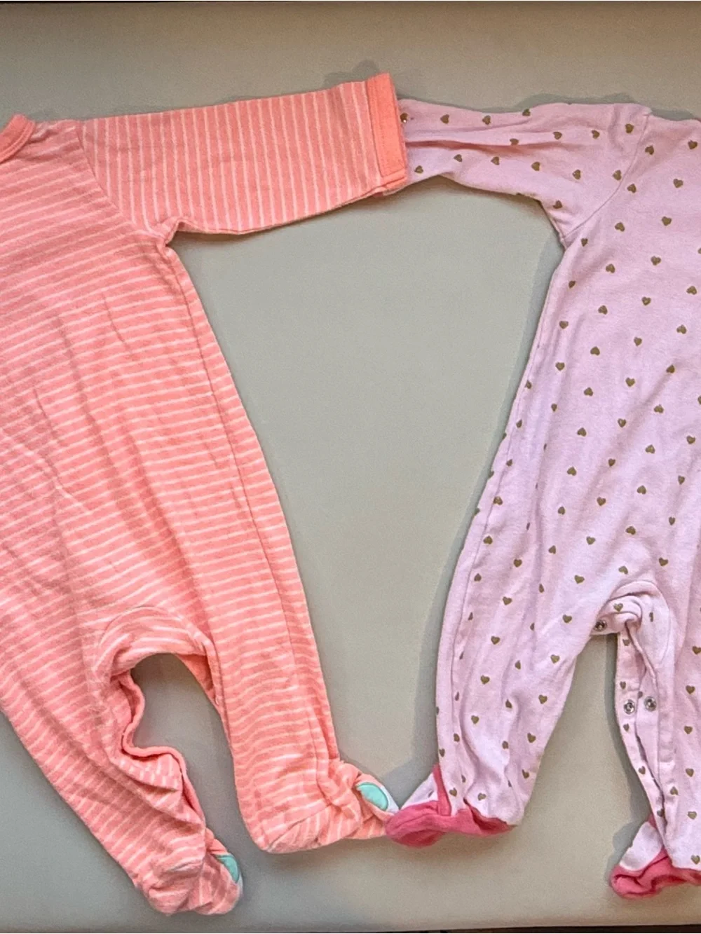 Baby Footed One-Piece Pajama - Pink Stripe & Light Pink Heart Prints